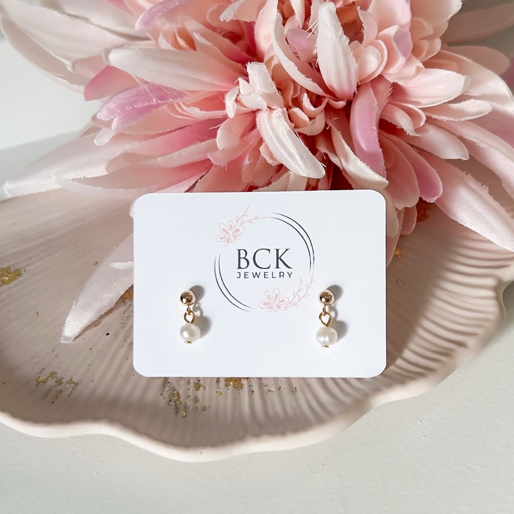 Genuine Pearl Small Dangle Earrings – Gold filled post earrings, Nickle free